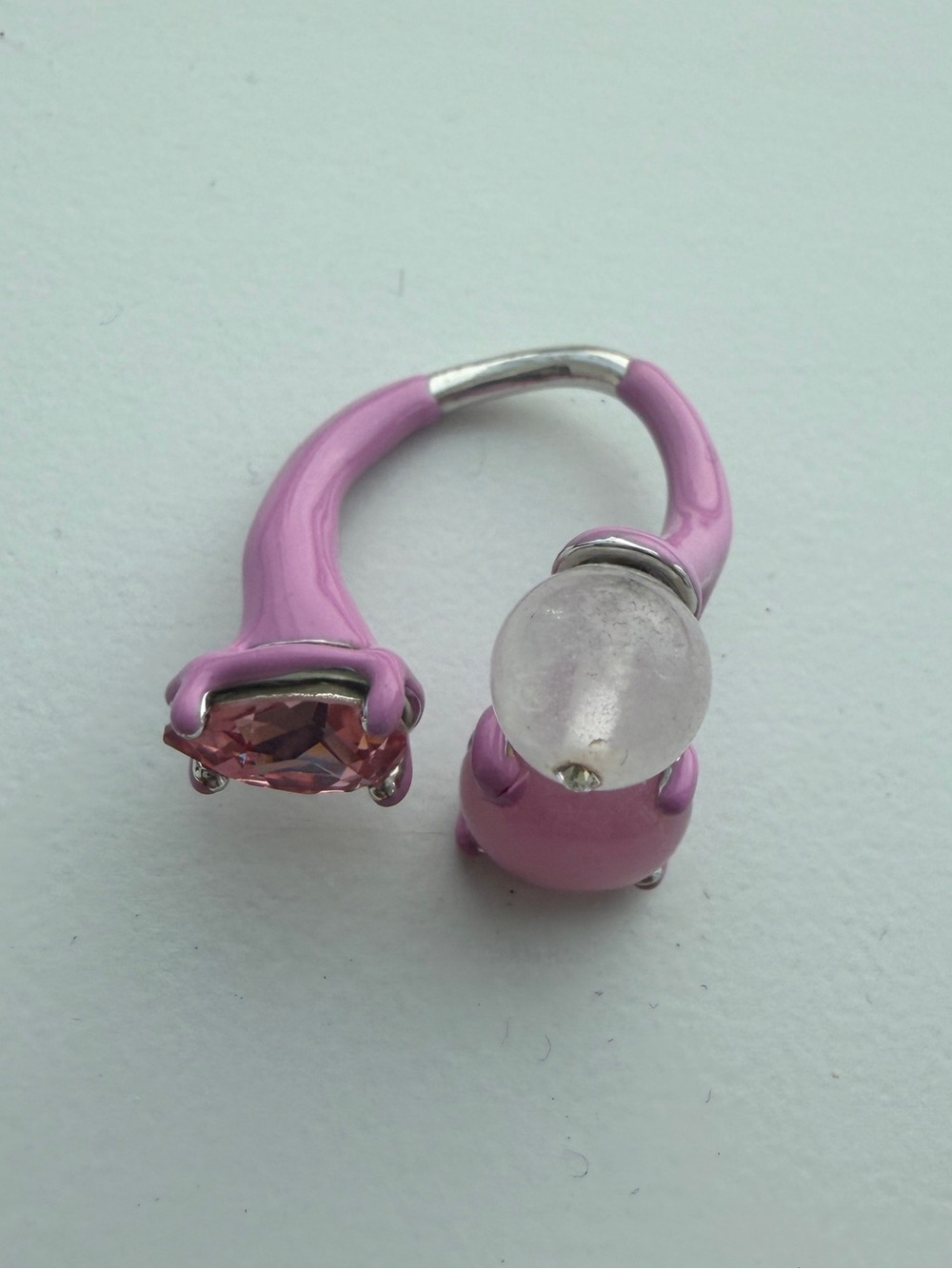 Pink Open-Ended Fashion Ring with Faceted and Bead Accents